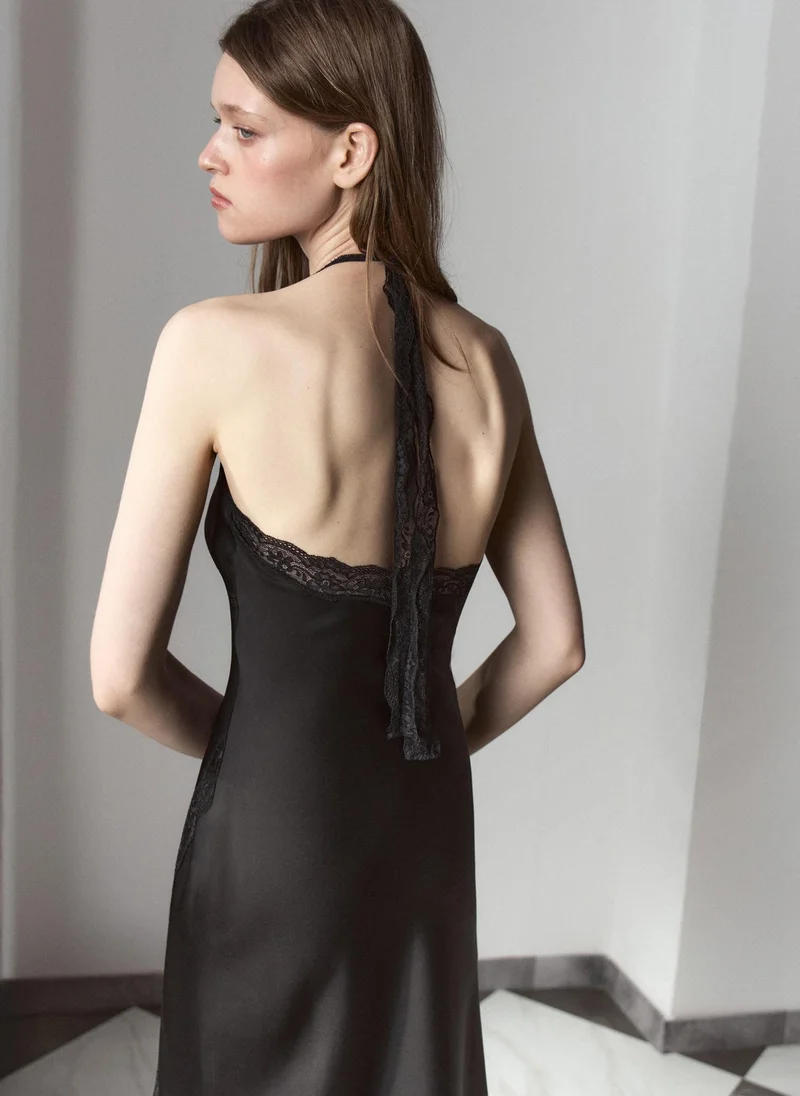 Lichi  Satin midi dress with lace straps for Women | Best Price UAE