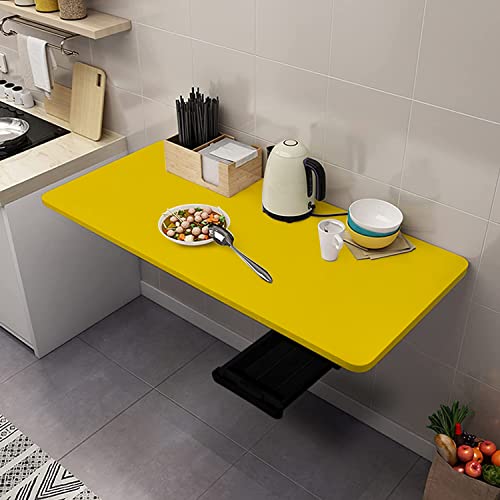 QARA Wood 31.5 X 18 Inches Wall Mounted Table With Drawer | Folding Round Corner Study | Foldable (Yellow), Powder Coated - Image 2