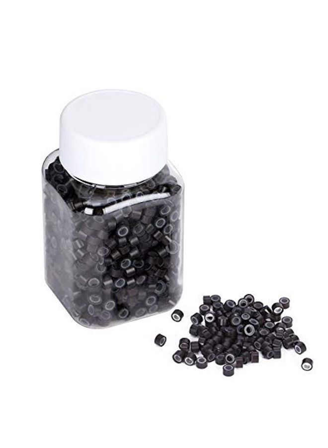 Funyn 1000 Silicone Micro Link Rings 5mm Lined Beads Deadlocks for Hair Extensions Tool (Dark Brown) - Image 1