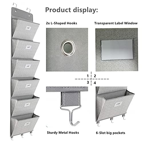 Geodurn Over The Door File Organizer - 6 Extra Large Pockets Hanging Wall Mounted Storage Files Holder Pocket Chart for Magazine, Notebooks, Planners, Mails etc. Office Home Supplies - Image 4