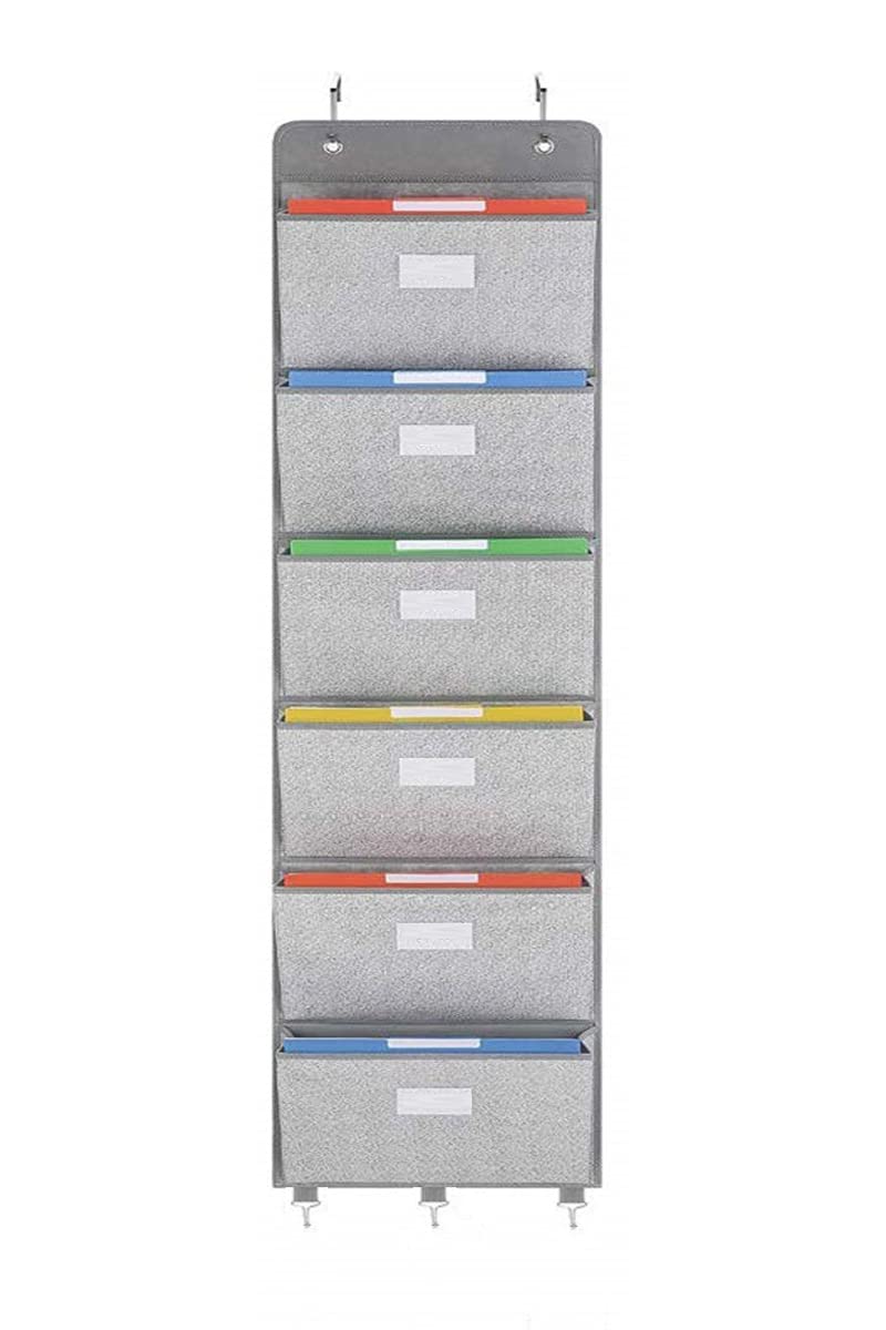 Geodurn Over The Door File Organizer - 6 Extra Large Pockets Hanging Wall Mounted Storage Files Holder Pocket Chart for Magazine, Notebooks, Planners, Mails etc. Office Home Supplies - Image 1