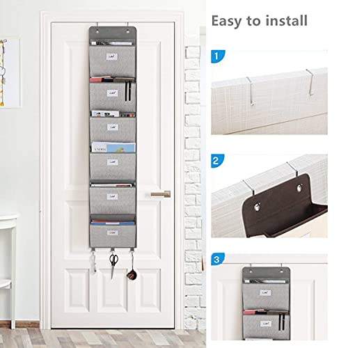 Geodurn Over The Door File Organizer - 6 Extra Large Pockets Hanging Wall Mounted Storage Files Holder Pocket Chart for Magazine, Notebooks, Planners, Mails etc. Office Home Supplies - Image 5
