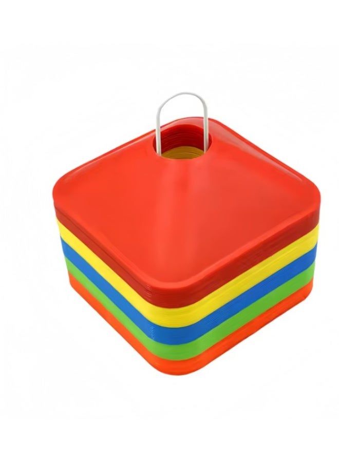 أقماع تدريب رياضية مربعة 50 قطعة متعددة الألوان مع حامل و حقيبة - Image 1