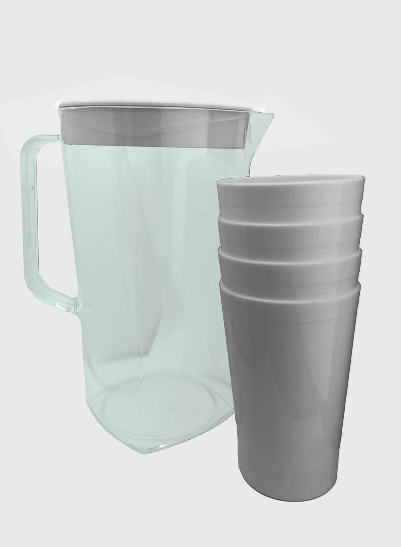هوبي طقم إبريق جك مشروبات مع 4 كاسات 2لتر إكريليك رمادي