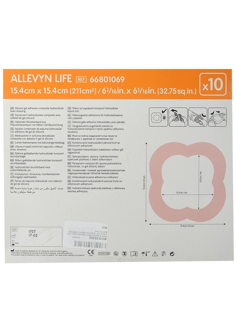 Smith&nephew Allevyn Life Foam Wound Dressing – 10 Pcs | 15.4x15.4 cm | Sterile Silicone Gel Backed, Quad-Layer Adhesive  - Image 3