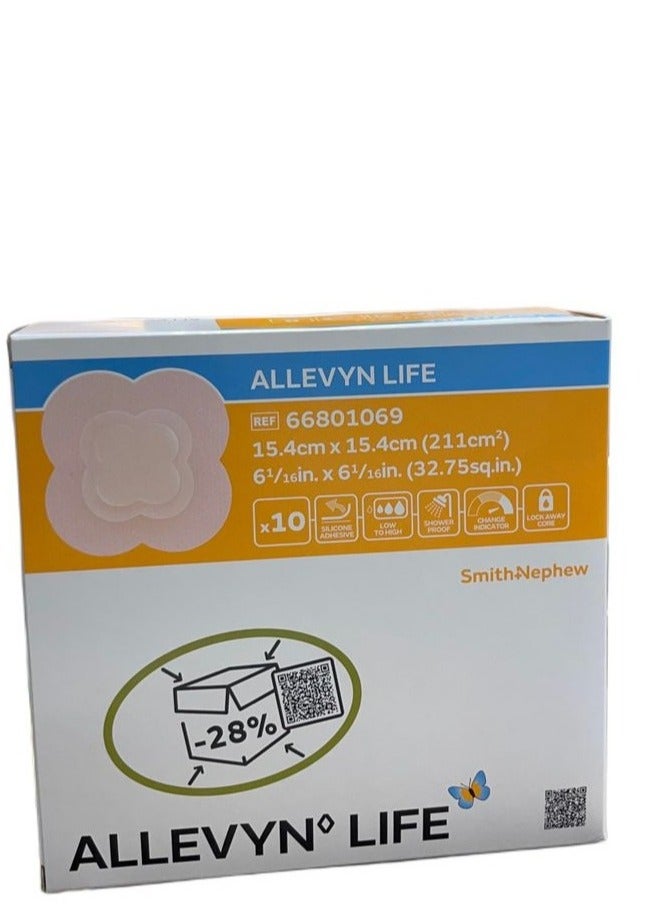 Smith&nephew Allevyn Life Foam Wound Dressing – 10 Pcs | 15.4x15.4 cm | Sterile Silicone Gel Backed, Quad-Layer Adhesive  - Image 4