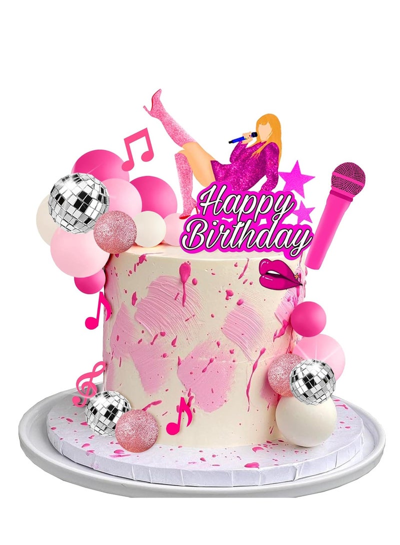 KASTWAVE 26PCS Music Cake Toppers, Pink Girl Birthday Cake Topper, Singer Taylor Birthday Decoration, Disco Cake Topper for Music Birthday Party Decorations Supplies - Image 1