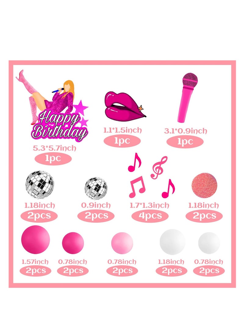 KASTWAVE 26PCS Music Cake Toppers, Pink Girl Birthday Cake Topper, Singer Taylor Birthday Decoration, Disco Cake Topper for Music Birthday Party Decorations Supplies - Image 2
