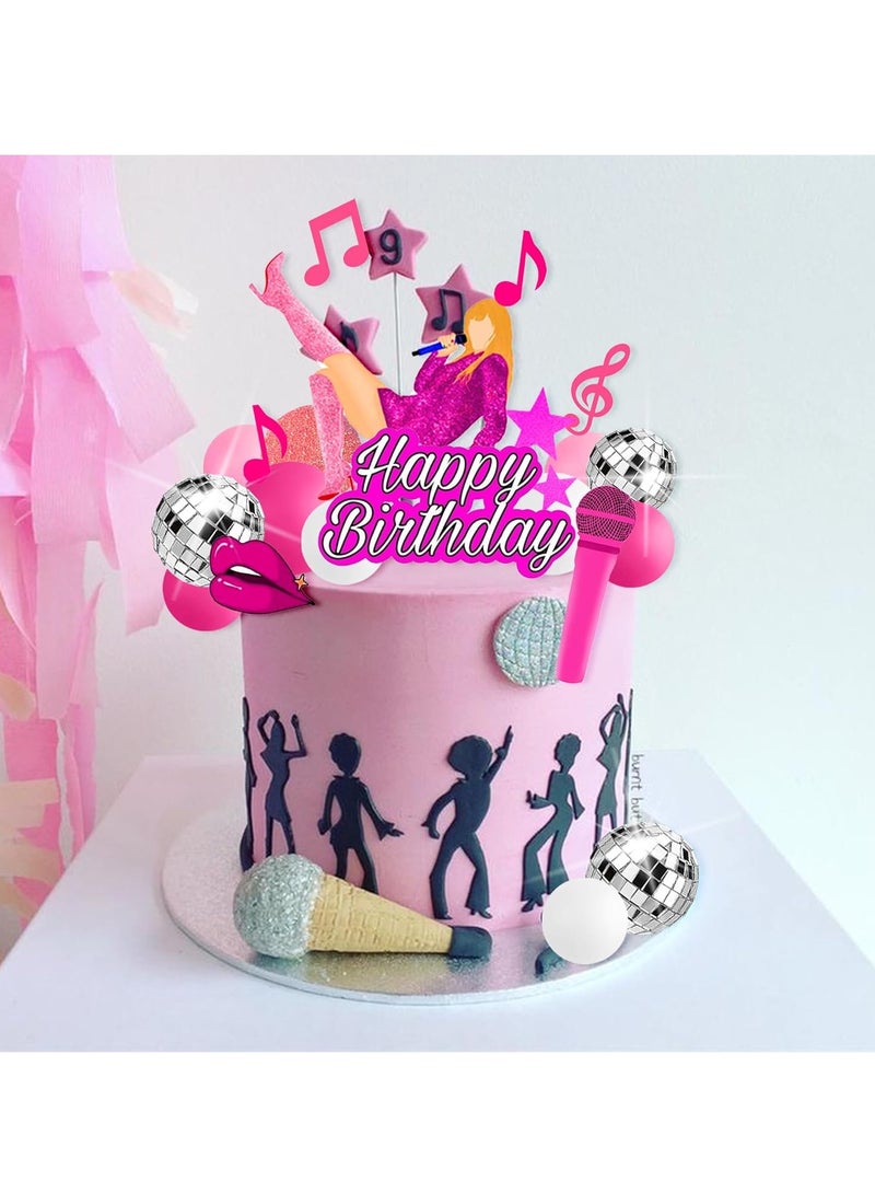 KASTWAVE 26PCS Music Cake Toppers, Pink Girl Birthday Cake Topper, Singer Taylor Birthday Decoration, Disco Cake Topper for Music Birthday Party Decorations Supplies - Image 3