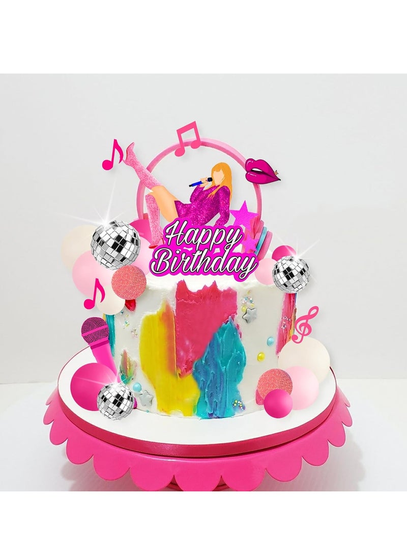 KASTWAVE 26PCS Music Cake Toppers, Pink Girl Birthday Cake Topper, Singer Taylor Birthday Decoration, Disco Cake Topper for Music Birthday Party Decorations Supplies - Image 4