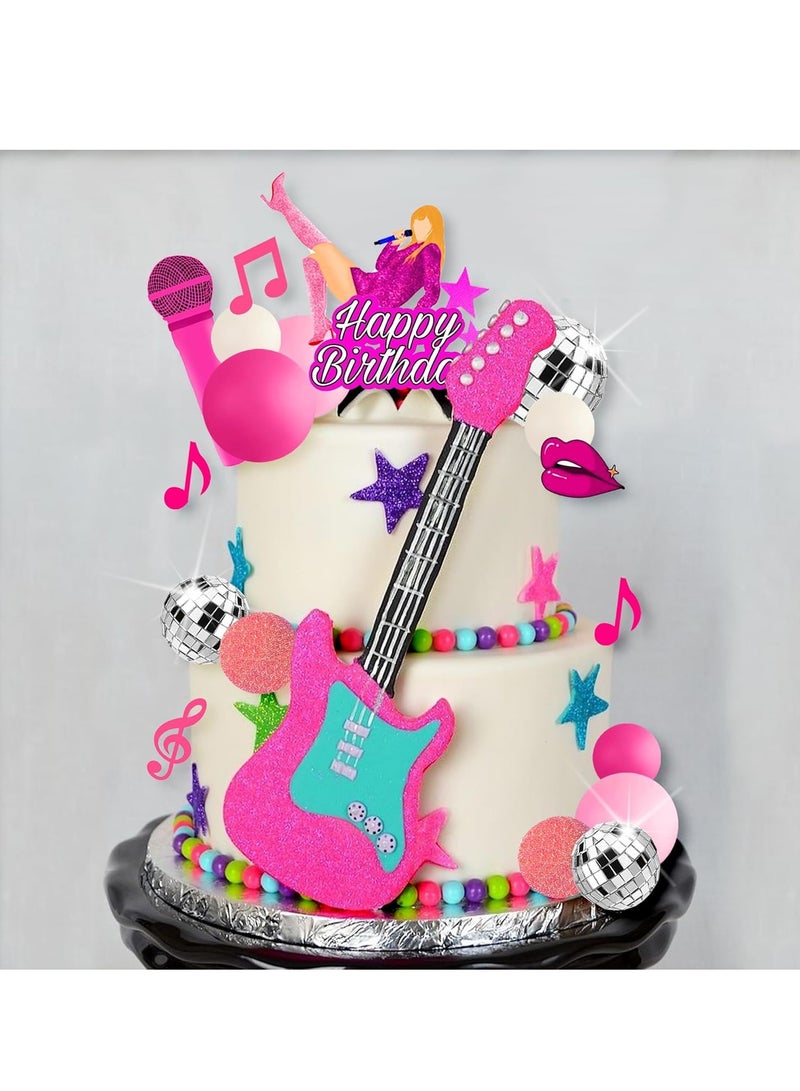 KASTWAVE 26PCS Music Cake Toppers, Pink Girl Birthday Cake Topper, Singer Taylor Birthday Decoration, Disco Cake Topper for Music Birthday Party Decorations Supplies - Image 5