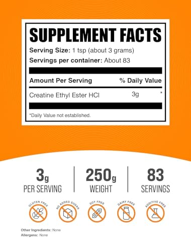 BulkSupplements.com Creatine Ethyl Ester HCl Powder - Creatine Supplement, Creatine Ethyl Ester Powder - Unflavored & Gluten Free, 3g per Serving, 250g (8.8 oz) (Pack of 1) - Image 2