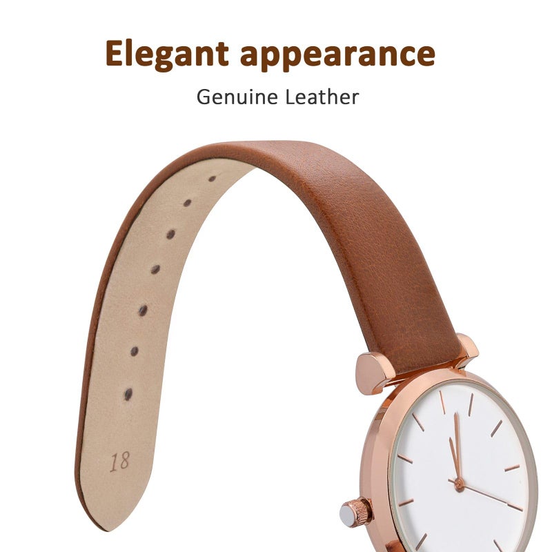 WOCCI 14mm Lug Width, Elegant Watch Band, Genuine Leather Replacement Strap with Silver Buckle (Terracotta Brown) - Image 3