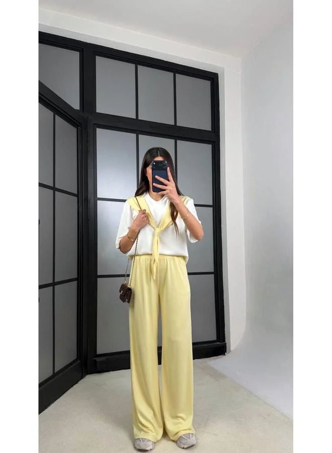 GAUS Yellow Scarf Detailed Basic T‑shirt with Waist‑Elastic Pants Two‑Piece Tracksuit GAUS‑01284.