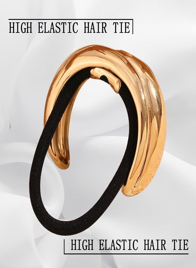 KuuGuu 6 PCS Metal Hair Ties Geometric Elastic Hair Ties Fashion Anti-Slip Glossy Arch Ponytail Hair Band Elegant Hair Cuff Wrap Hair Ties for Thick Hair for Women Hair Accessories （Gold, Silver） - Image 3