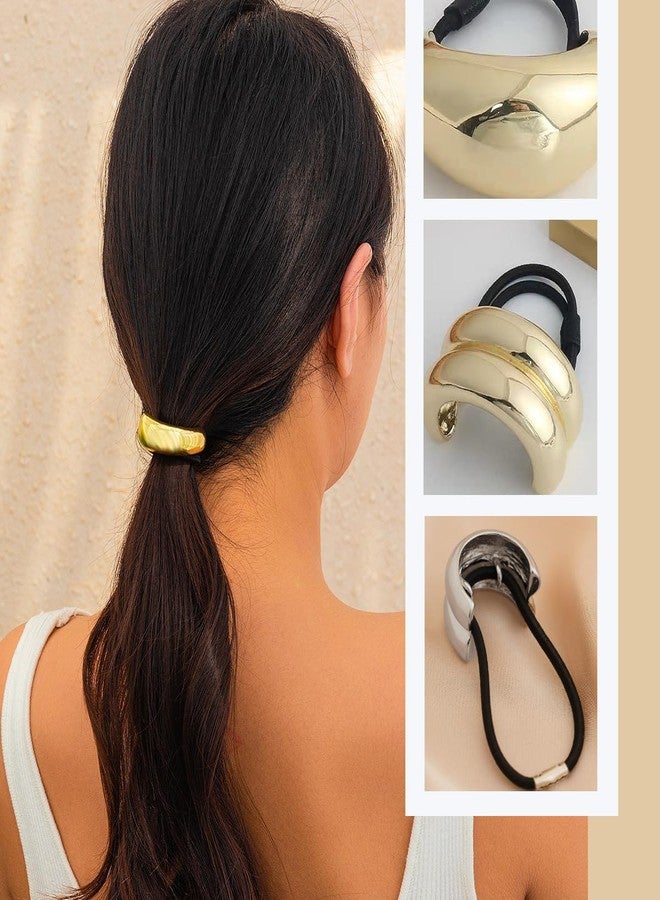 KuuGuu 6 PCS Metal Hair Ties Geometric Elastic Hair Ties Fashion Anti-Slip Glossy Arch Ponytail Hair Band Elegant Hair Cuff Wrap Hair Ties for Thick Hair for Women Hair Accessories （Gold, Silver） - Image 4