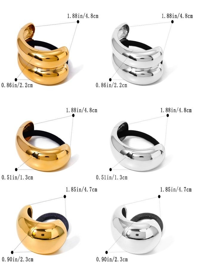 KuuGuu 6 PCS Metal Hair Ties Geometric Elastic Hair Ties Fashion Anti-Slip Glossy Arch Ponytail Hair Band Elegant Hair Cuff Wrap Hair Ties for Thick Hair for Women Hair Accessories （Gold, Silver） - Image 2