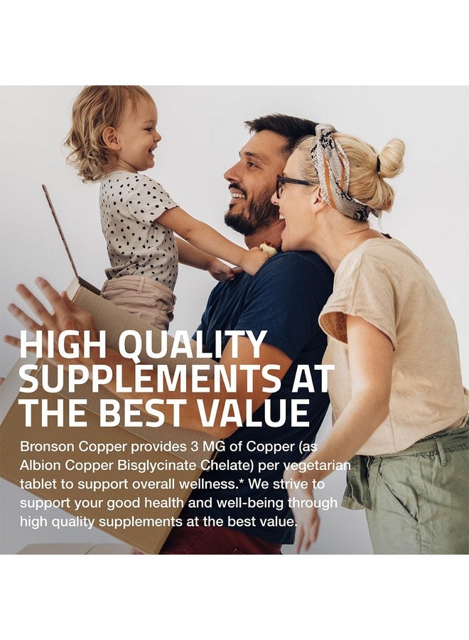 Bronson برونسون نحاس جليسينات 3 ملغ مخلب امتصاص متفوق غير معدّل وراثيًا، 180 قرص نباتي - Image 3
