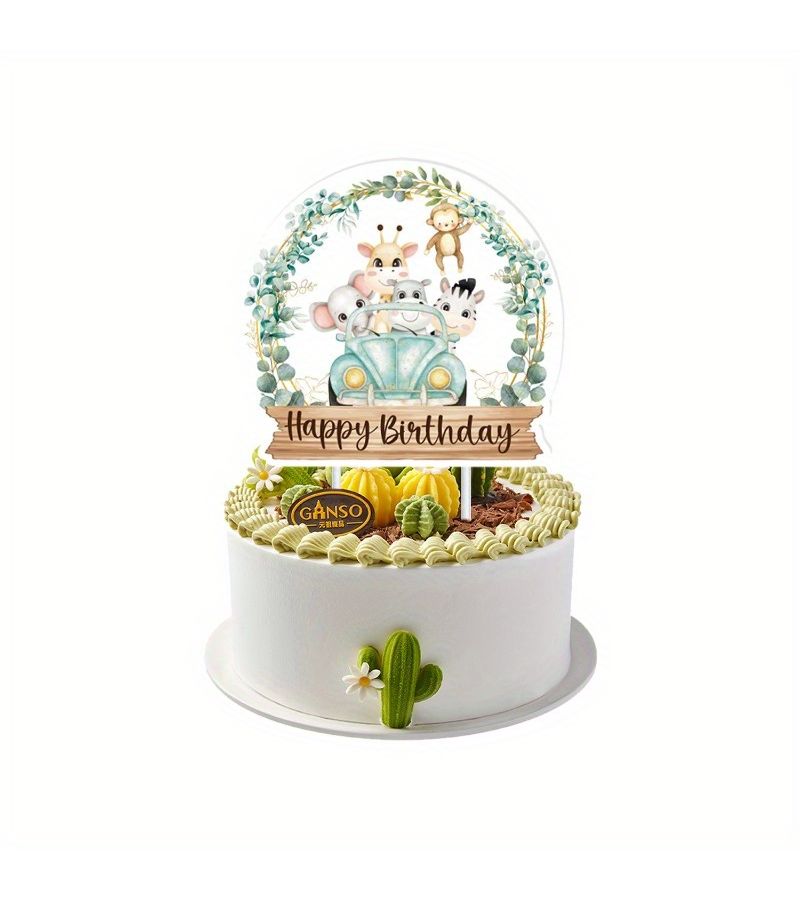 14 Pcs Floral And Leafy Jungle Animal Theme Party Decorations Including 13 Animal Cards And 1 Banner For Birthday Setup - Image 4