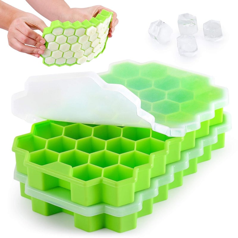 ICEBURG Silicon Ice Cube Trays for Freezerwith Lids BPA Free Flexible Washable Soft Useful in Drink Wines Choco Aloevera Cubes Big Sized 37 Cavity Gainful Green 2