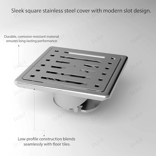 InArt Grid 5x5 Inch Flat Cut Floor Drain Jali | 304-Grade Stainless Steel Bathroom Drainer with Anti-Cockroach Trap - 5 Year Warranty - Image 4