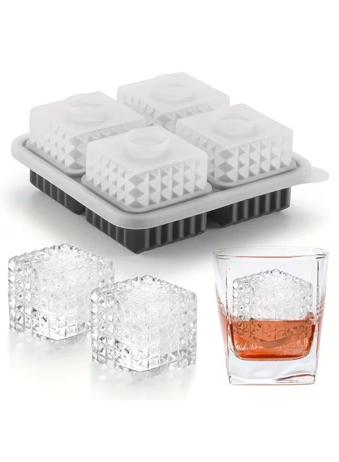 Goolsky Large 3D Square Whiskey Ice Cube Mold Tray - Fun Silicone Shape with Easy-Pour Funnel, Perfect for Chilling Cocktails, Bourbon, Brandy, and Whiskey - Unique Gift Idea for Men, Black Color - Image 2