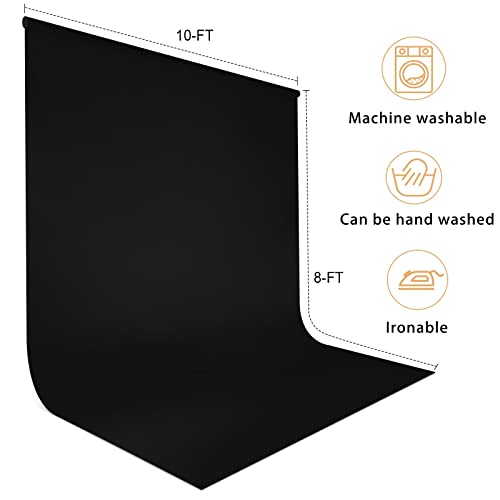 Aimosen 10x8 FT Black Backdrop Background for Photography, Chromakey High Density Polyester Fabric Black Photo Backdrop Curtain Screen Collapsible Seamless for Shoot Portraits Party Video Studio - Image 4