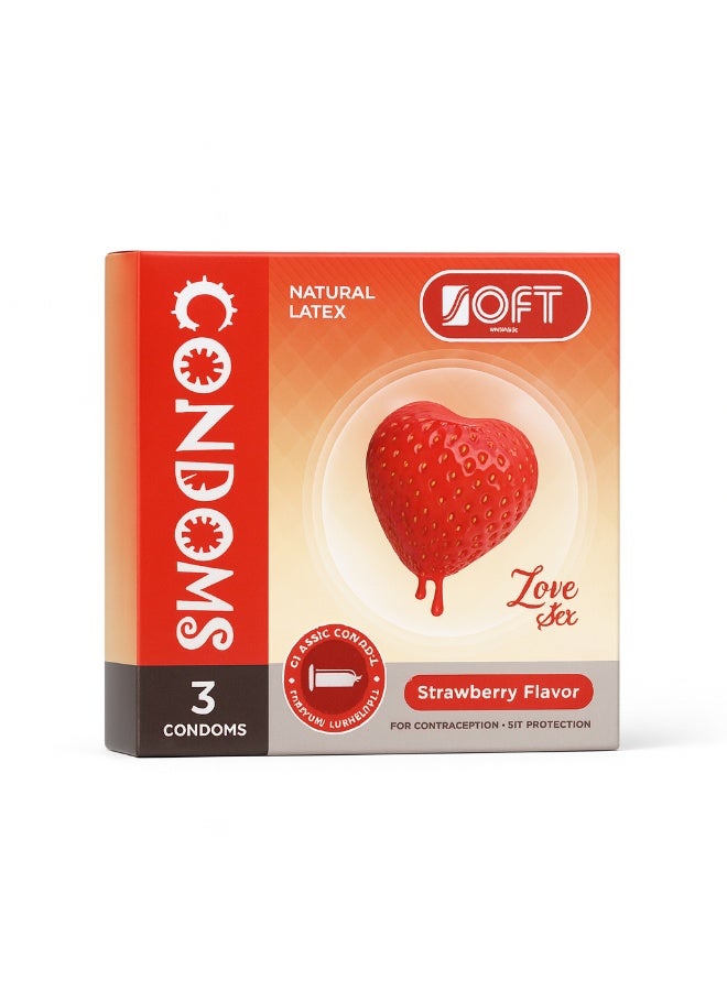 واقي ذكري سوفت نكهة الفراولة – لاتكس طبيعي – 3 قطع | حماية وأمان مع رائحة ونكهة الفراولة