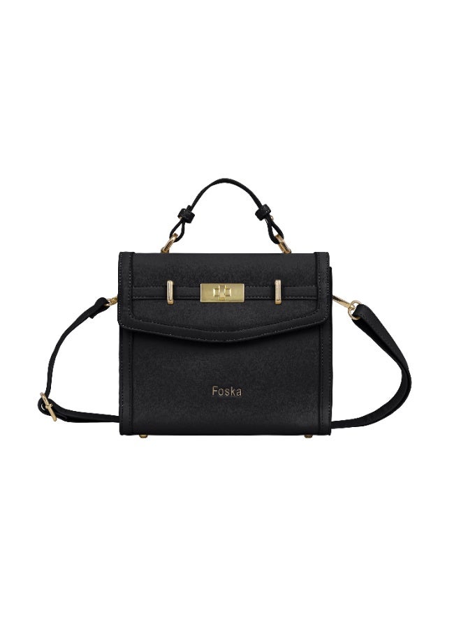 Foska Women's Mini Top Handle Cross-Body Bag - Flap Design Black - 23x20 cm - Image 1