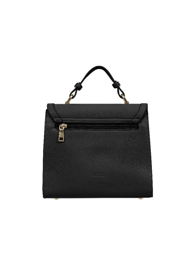 Foska Women's Mini Top Handle Cross-Body Bag - Flap Design Black - 23x20 cm - Image 4