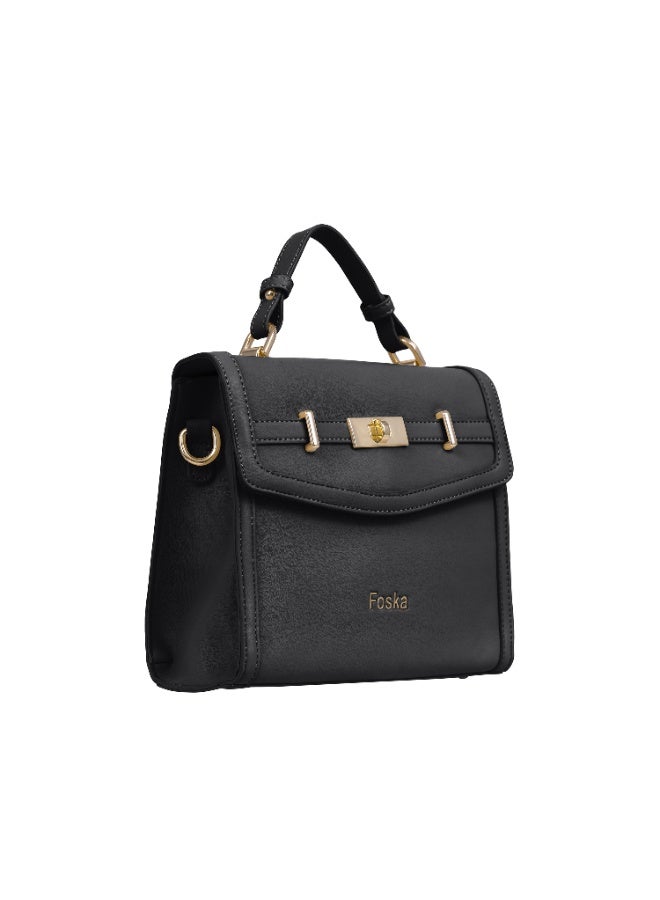 Foska Women's Mini Top Handle Cross-Body Bag - Flap Design Black - 23x20 cm - Image 2