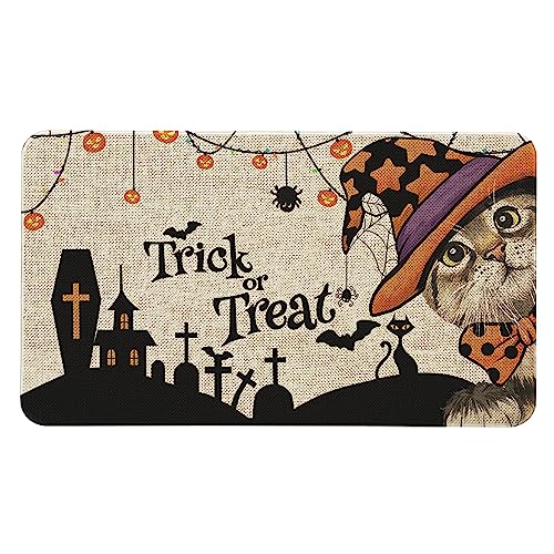 Roszwtit Halloween Door Mat 30 X 17 Inch Trick Or Treat Cat Doormat Indoor Outdoor Entrance Halloween Floor Mat Non Slip Halloween Decor Rubber Welcome Mats - Image 1