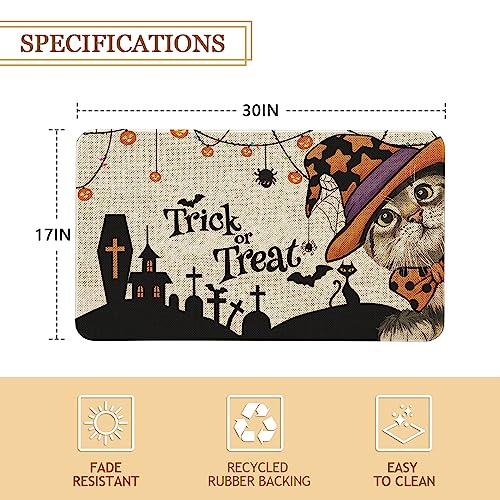 Roszwtit Halloween Door Mat 30 X 17 Inch Trick Or Treat Cat Doormat Indoor Outdoor Entrance Halloween Floor Mat Non Slip Halloween Decor Rubber Welcome Mats - Image 4