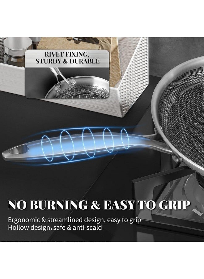 JUGTE Stainless Steel Honeycomb Frying Pan Non-Stick Pan with Stainless Steel Handle Stay Cool Non Toxic Dishwasher and Oven Safe Suitable for All Hob Types (Steel Frying Pan 28 Cm) - Image 3