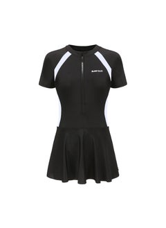 Womens Ins Style Professional Swimsuit One-piece Covered Stomach Slimming Swimwear Big Size Convenient For Travel Beach E89 black and white