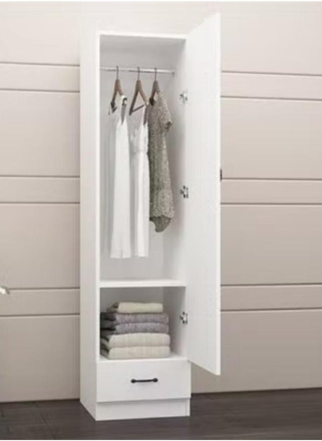 SULSHA 1 Door Wooden Wardrobe Cabinet Cupboard With Drawer Lock Keys White  - Image 2