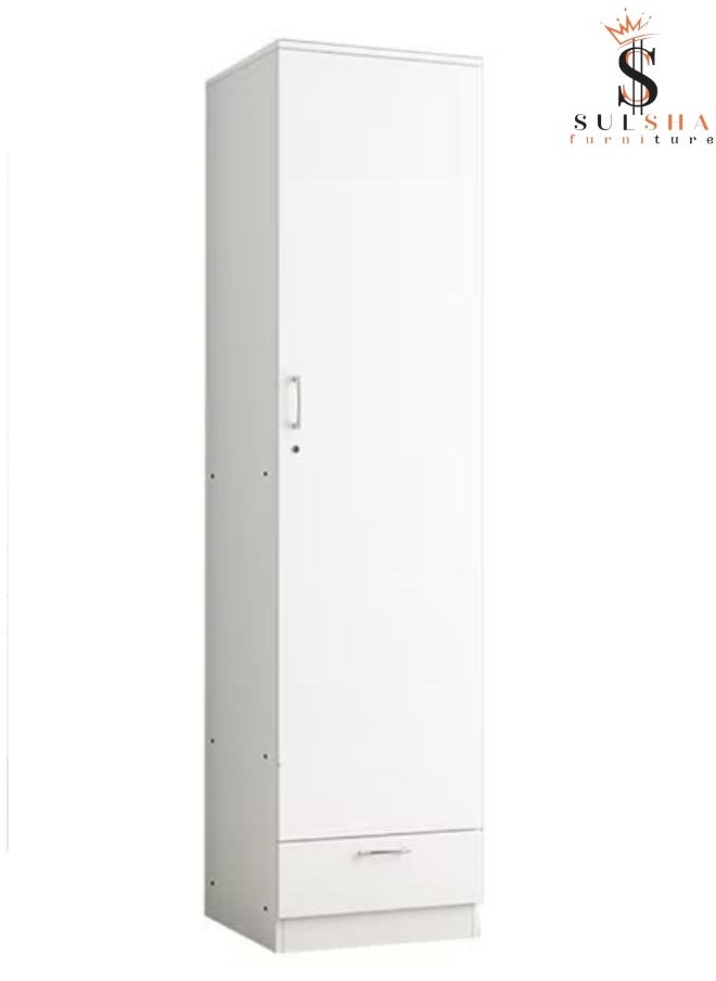 SULSHA 1 Door Wooden Wardrobe Cabinet Cupboard With Drawer Lock Keys White  - Image 3
