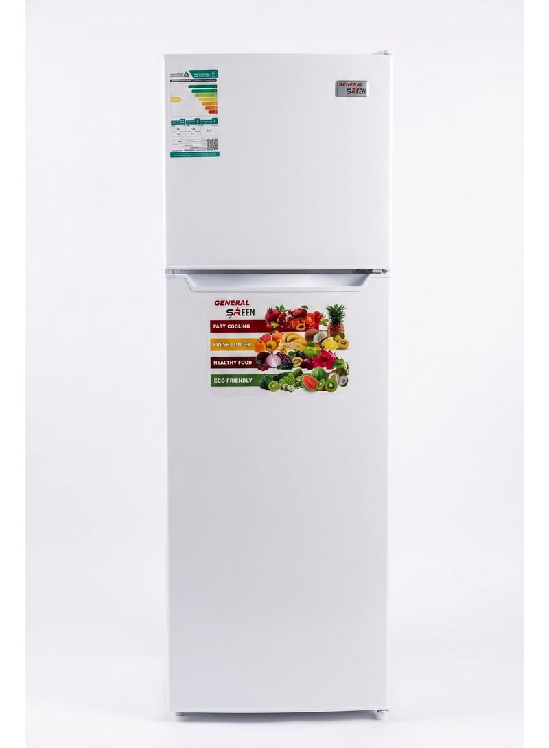 General Sreen Refrigerator Double Door 168 Liter, Top Freezer, Energy Efficient, White – GENERAL SREEN GSRF-168DF - Image 1