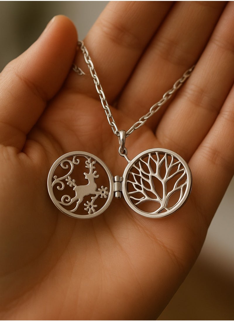 Dar Nickel-Plated Tree of Life Locket Necklace – Elegant Openable Pendant  – Symbolic Jewelry for Women  - Image 3