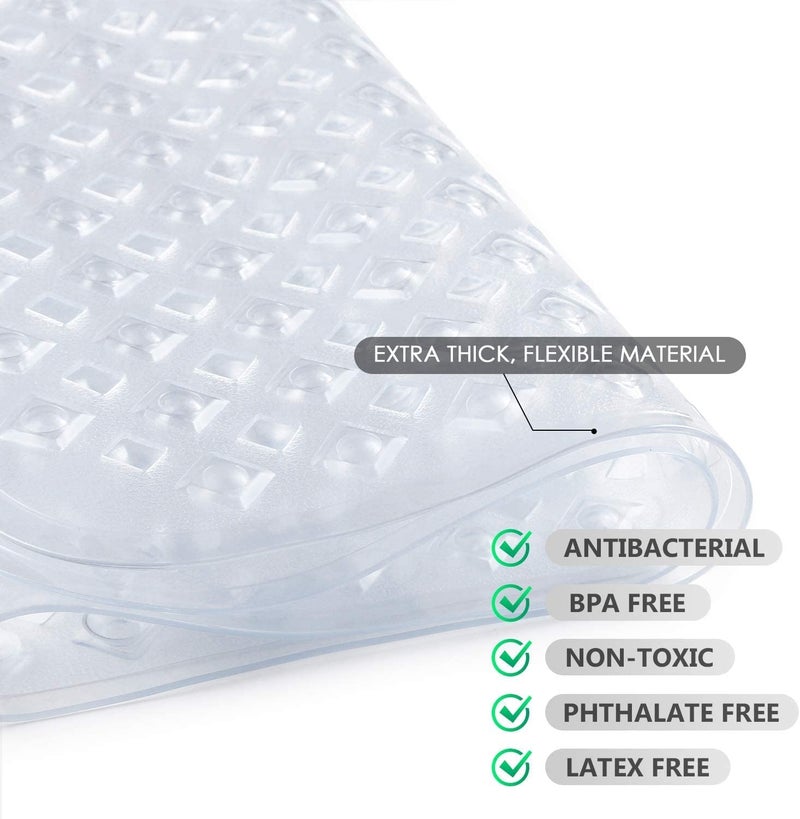 MEXONIC Nonslip Soft Rubber Bath Mat for Bathtub and Shower,Anti Slip Bacterial Machine Washable PVC Silicon Extra Long Soft Suction Cup Grip&Drain Foot Massage Scrubber (White Transparent,70 X 37) - Image 4