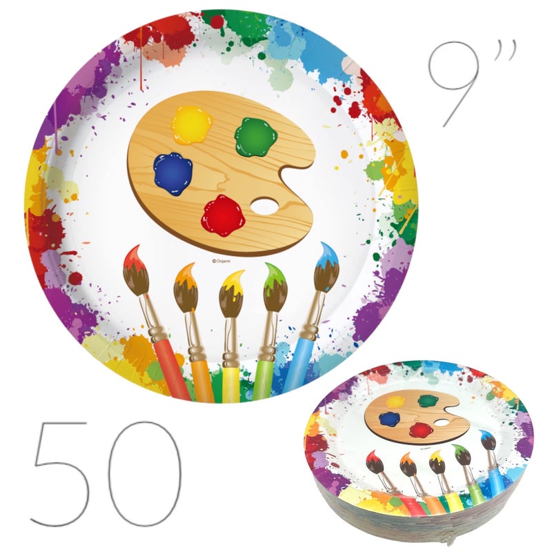 Oojami 100 Count Paper Plates - 50-9"" Dinner  50-7"" Dessert - Art Artist Theme - Image 2