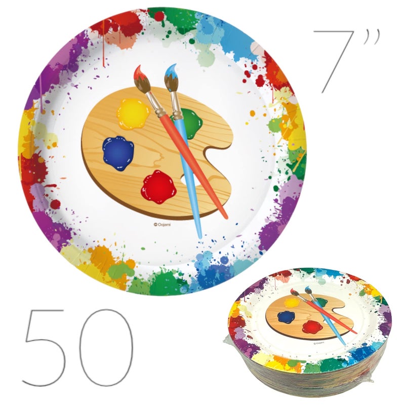 Oojami 100 Count Paper Plates - 50-9"" Dinner  50-7"" Dessert - Art Artist Theme - Image 4