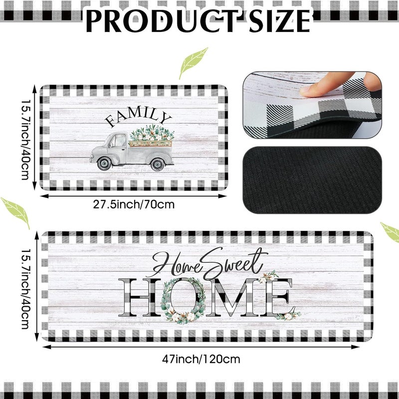 Riakrum 2 Pieces Non Slip Kitchen Mat for Floor Farmhouse Kitchen Rugs and Mats Gray Black White Checkered Rug Cushioned Comfort Standing Mats for Indoor 16 x 28 and 16 x 47 Inch - Image 3