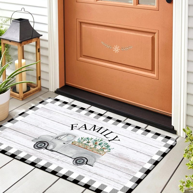 Riakrum 2 Pieces Non Slip Kitchen Mat for Floor Farmhouse Kitchen Rugs and Mats Gray Black White Checkered Rug Cushioned Comfort Standing Mats for Indoor 16 x 28 and 16 x 47 Inch - Image 2