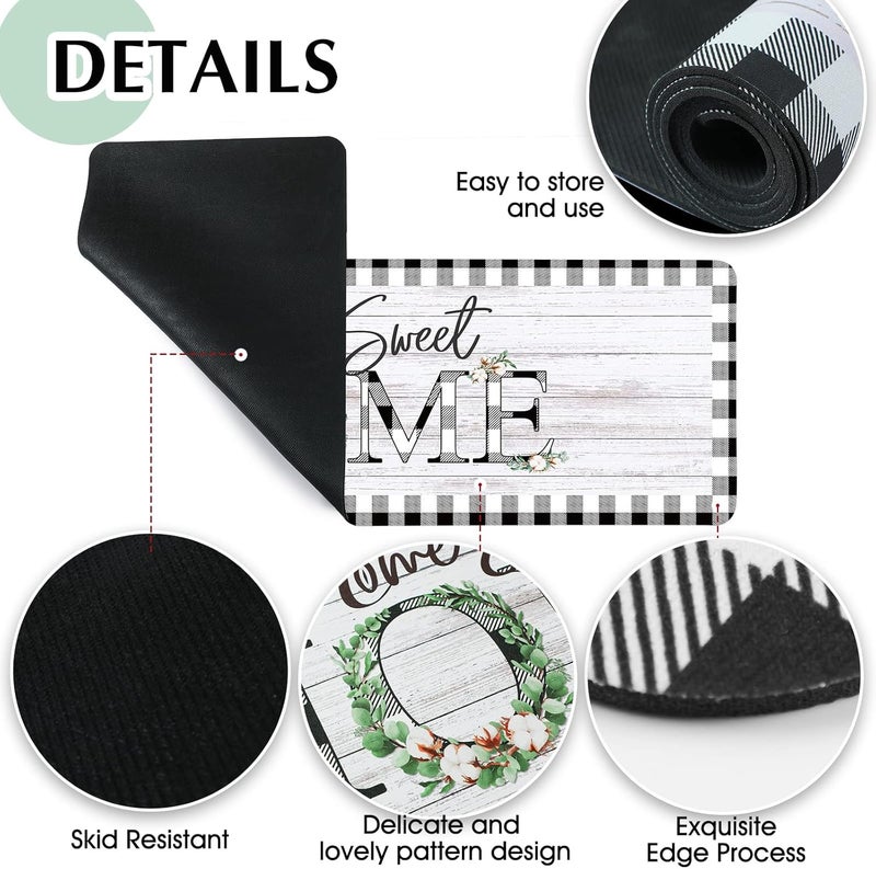 Riakrum 2 Pieces Non Slip Kitchen Mat for Floor Farmhouse Kitchen Rugs and Mats Gray Black White Checkered Rug Cushioned Comfort Standing Mats for Indoor 16 x 28 and 16 x 47 Inch - Image 5