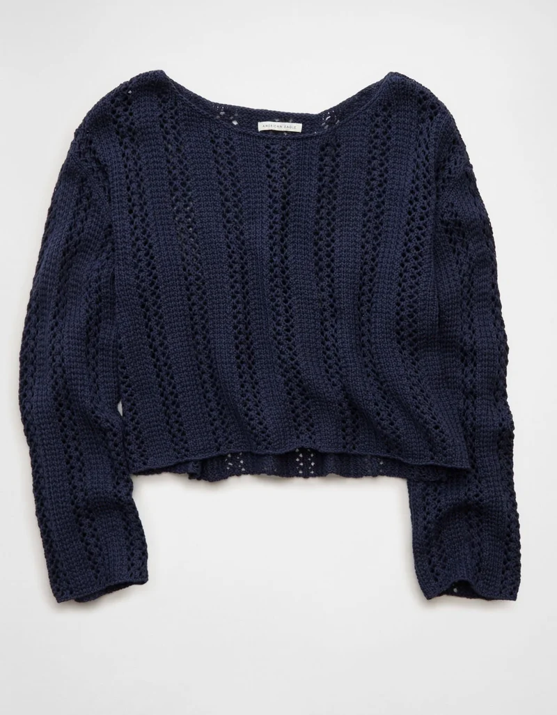 American Eagle  AE Cropped Crochet Boatneck Sweater for Women | Best Price UAE