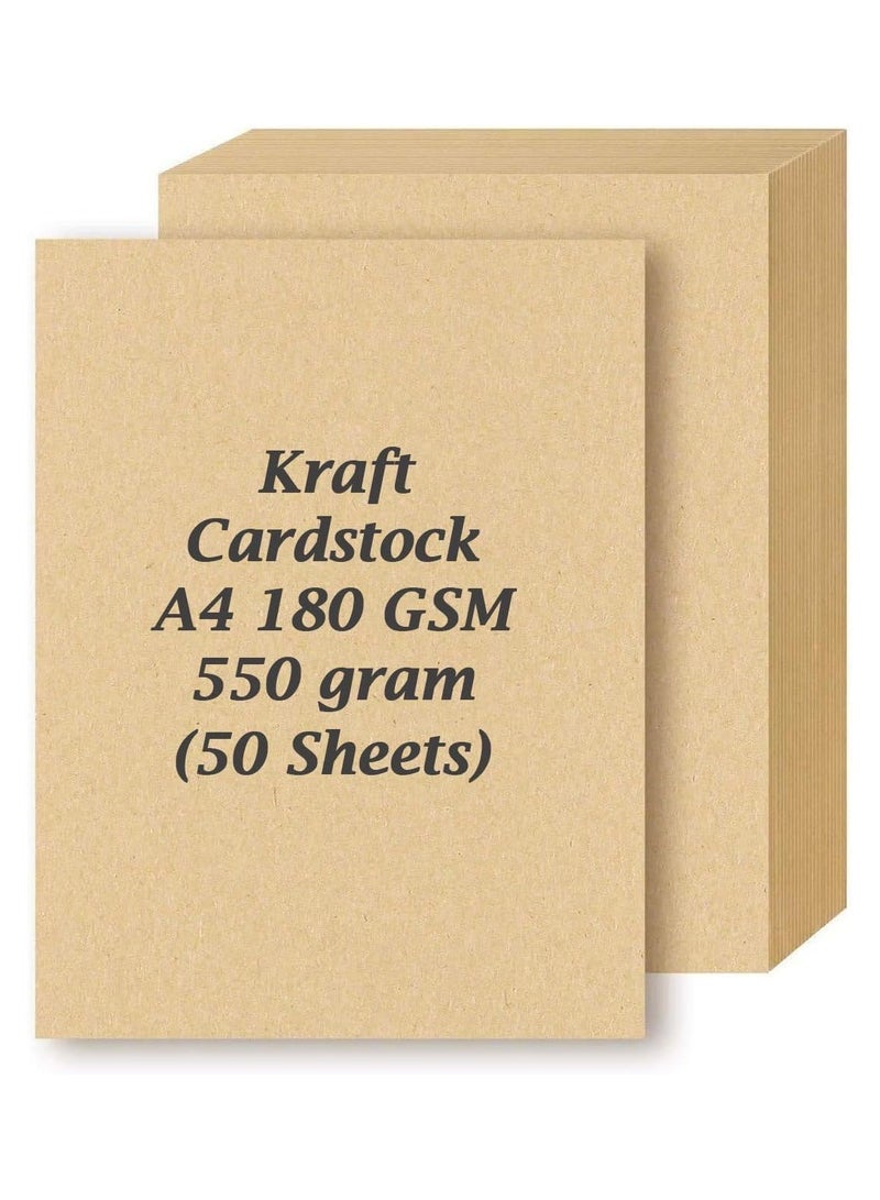 MARKQ [Pack of 50] Kraft Cardstock A4, 180 GSM Thick Paper Sheets, 550 Grams – Heavyweight Card Paper for Printing, Scrapbooking, Card Making, Invitations, Menus, Flyers, DIY Arts & Crafts (21 x 29.7 cm) - Image 1