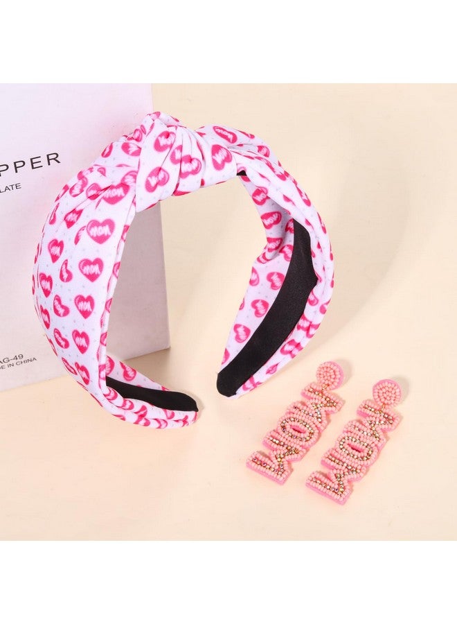 PHALIN Mother'S Day Headband For Women Mama Mom Knotted Headband White Pink Flower Heart Wide Top Knot Headband Mother'S Day Hair Accessory Mom Birthday Party Jewelry Gifts (Mom 1) - Image 5
