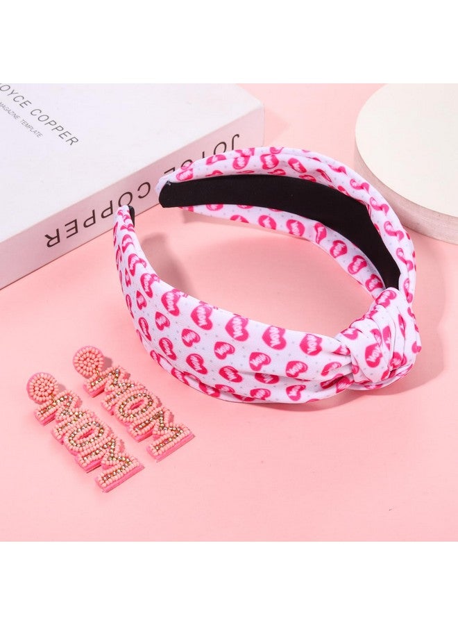 PHALIN Mother'S Day Headband For Women Mama Mom Knotted Headband White Pink Flower Heart Wide Top Knot Headband Mother'S Day Hair Accessory Mom Birthday Party Jewelry Gifts (Mom 1) - Image 4