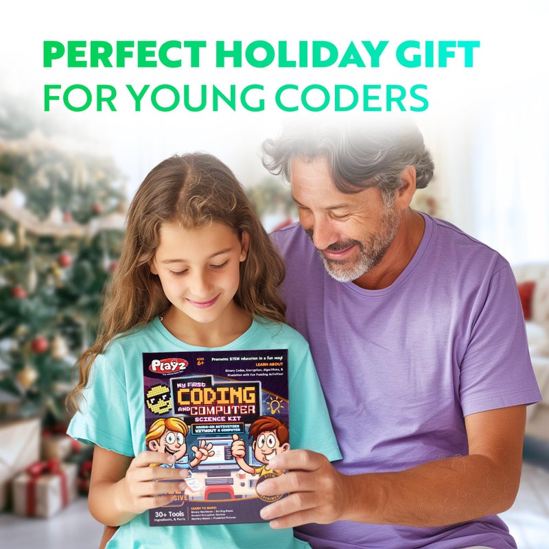 Playz My First Coding & Computer Science Kit - Learn About Binary Codes, Encryption, Algorithms & Pixelation Through Fun Puzzling Activities Without Using a Computer for Boys, Girls, Teenagers, Kids